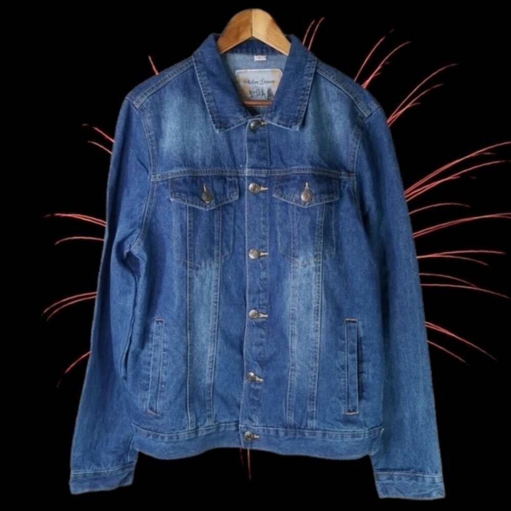 Philcos Denim Men's Jacket Size Large Medium Wash Trucker Western NWT